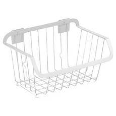 Block Mart 廚房黏貼式壁掛收納籃, 白色, 1個