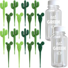 Alkong Shop 仙人掌水果籤 水果叉 16款 + 收納筒 2入, 混合色, 18個