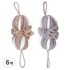비타벨로 거품이 잘나는 부드러운 롱 샤워볼 샤워타올, 그레이 + 베이지, 6개, 1개입