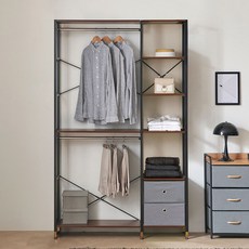 모던하임 일자형 행거 방문설치, 블랙 + 월넛