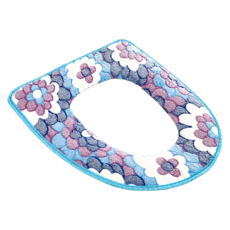 珊瑚絨馬桶坐墊 花朵圖案, 藍色, 1個
