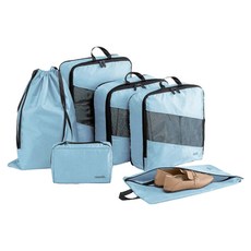 TAILI 太力 旅行夢菱格雙層拉鏈收納壓縮袋 天空藍, 6件, 1組
