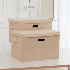 Make Mine 多用途衣物棉被整理可折疊布質收納箱 特大號, 米色, 2個