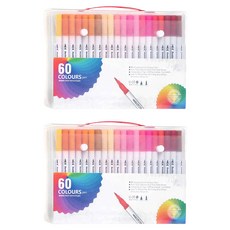 ANTIAN 兒童可水洗雙頭繪畫塗鴉馬克筆 白桿 60色 兒童繪畫組, 2盒