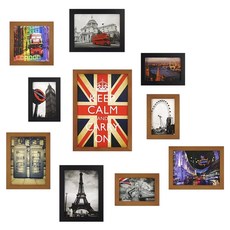 iINDOORS 英倫家居 北歐簡約實木相框 大 10件, 黑色 + 柚木色, 1組