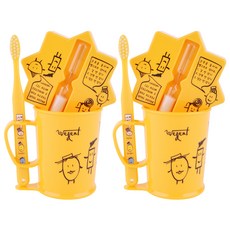 WEDENT 威登 兒童牙刷 6~8歲 + 漱口杯 + 沙漏組 黃色, 2套