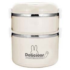 FRANCASINO 弗南希諾 兔寶雙層隔熱密封餐盒 內膽304不鏽鋼 外殼食品級PP 容量1700ml, 米色 + 銀色, 1個