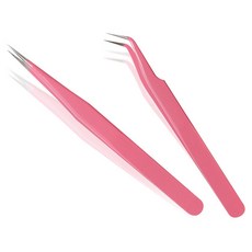 MEIBROWN 睫毛美甲專用鑷子 C19-et015 2款, 粉色的, 1套