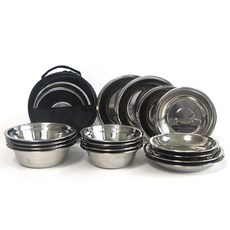 Queensense Flex 野營餐具, 1組, 飯碗 4入+湯碗 4入+M號盤子 4入+L號盤子 4入+提袋, 單色