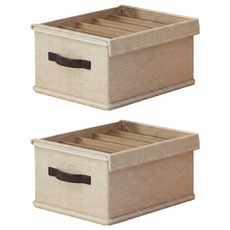 小麥購物 帶蓋大容量日式布藝可折疊衣物收納盒 9格 L2403, 米色, 2個