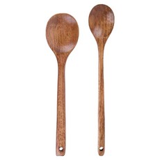 木製廚具2件組 拌炒匙+長柄拌炒匙, 木頭色, 1組
