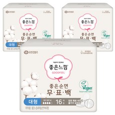좋은느낌 좋은순면 무표백 생리대 날개형, 대형, 16개입, 3세트