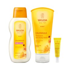 WELEDA 薇蕾德 金盞花潔膚組 寶寶護膚, 身體乳 200ml+ 洗髮沐浴露 200ml+ 面霜 10ml, 1組