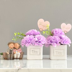 EPLYN 康乃馨香皂花可愛花盆 + 禮物盒 + 愛心卡片 + 金色裝飾籤, 紫色, 2個
