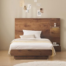 잉글랜더 SAF 모아 평상형 침대 프레임 + 협탁 + 스탠다드 매트리스 세트 방문설치, 프렌치월넛(프레임, 협탁), 베이지(매트리스)