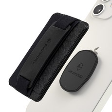 SINJIMORU Sinjimount 彈性指環扣 可拆卸卡片收納 手機支架 手機包, 1個, 黑色