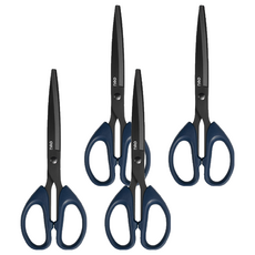 deLi 得力 多用途雙手可用黑色不鏽鋼剪刀 中型 6009-S, 藍色, 4個