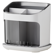 Salrimieum 瀝水餐具架 餐具整理盒 3格餐具筒, 灰色, 1個