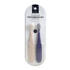 MOTHER-K 0.5階段嬰幼兒學習牙刷組, 1.5cm小刷頭, 極細柔軟刷毛, 適合1-2歲寶寶, 奶油白 + 迷霧紫, 2支, 1組