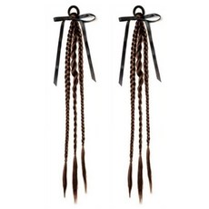 辮子馬尾 雙馬尾 三股辮 局部假髮, 棕色, 2個