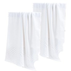 純棉浴巾 格紋款 C108, 經典白, 2條