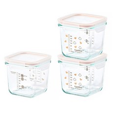 Glasslock 大容量刻度四面環扣副食品保鮮盒, 透明色, 270ml, 3個