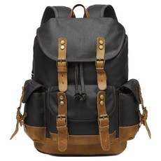 男款 過蠟防潑水帆布頭層瘋馬牛皮大容量雙肩包/後背包/登山包, CLB01, 黑色 + 深棕色, 1個