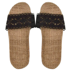 TAY SONG 太松 淡雅編織室內蓆拖鞋, 23cm, 黑色, 1雙
