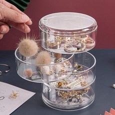 拍平方 飾品旋轉收納盒 四層 透明 戒指 耳環 項鍊, 1個