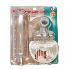 Richell 利其爾 固定式飲水盤 附刻度瓶 S, 貓用飲水器, 灰+白, 1個