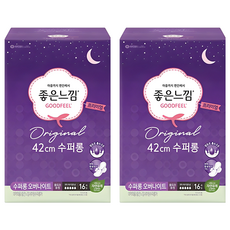 좋은느낌 내추럴 수퍼롱가 생리대 날개형, 오버나이트 이상, 16개입, 2개