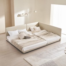 레이디가구 코쿤 슬림 저상형 패밀리침대 Q + SS 프레임 + 측면가드 방문설치, 연베이지