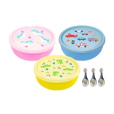 KOM 316不鏽鋼兒童隔熱碗, 汽車 + 恐龍 + 獨角獸, 13 x 5.5cm, 1組, 3入