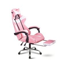 C-FLY 極速電競皮椅 升級擱腳抬 粉白 舒適人造皮革 學生辦公椅, 1個