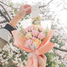 EPLYN 玫瑰造型花束+提袋+opp塑膠包裝袋, 粉色的