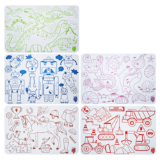 Super Petit 矽膠彩繪餐墊mini精選5件組 未附筆, 機器人 + 恐龍 + 工地 + 美人魚 + 小馬俱樂部, 30 x 20cm, 1組