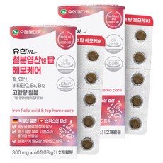 유한메디카 철분 엽산 엔 탑 헤모케어 18g, 60정, 2개