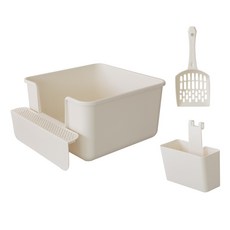 리빙숲 고양이 무이 대형 화장실 + 모래삽 + 발판 거치대 세트, 화이트(화장실), 1세트