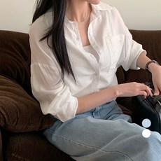 afinar 女款細條紋寬鬆版透視長袖襯衫