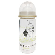 PUKU 藍色企鵝 自然晶透寬口玻璃奶瓶, 280ml/9oz, 母乳實感奶嘴, 適合3-6個月, 混合色, 1個