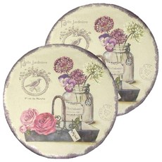 上龍 古典花語陶瓷鍋墊 歐風古典印刷 高雅美觀 背面軟木防滑設計 正面陶瓷材質耐高溫, 顏色隨機, 2個