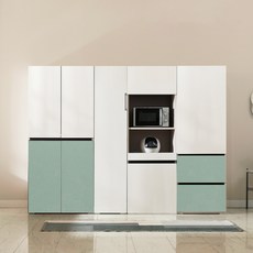 장인가구 플레이트 주방 수납장 1800 + 광파오븐 렌지대 600 방문설치, 크림화이트(800수납장, 600수납장), 민트(400수납장, 600렌지대)