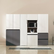 장인가구 플레이트 주방 수납장 1800 + 광파오븐 렌지대 600 방문설치, 크림화이트(800수납장, 600수납장), 진그레이(400수납장, 600렌지대)