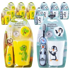 Vibright LED 定時牙刷牙刷杯架 3 件套黃色恐龍 + 白色企鵝, 10組