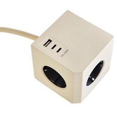 Modern House 室內設計彩色1USB 2C方塊延長線 3孔 E38, 1個, 1.5m, 米色