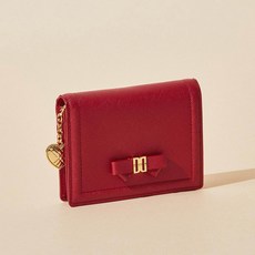 DAKS eve 絲帶綴飾皮革心形吊飾卡片錢包 DCWA1F995R2