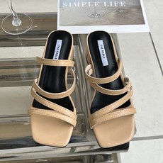 Rable 女性斜線繞帶高跟拖鞋 6cm, 米色, 250