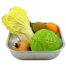 QUEEN SENSE 不鏽鋼水槽瀝水正方形沖孔生菜清洗籃, 銀色, 1個