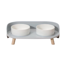 寵物陶瓷雙碗組合 塑膠材質 35 x 20 x 11公分, 煙雨灰, 1組