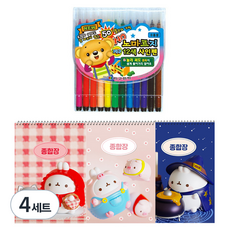 Molang 厚實綜合筆記本 隨機出貨 3入 + 地球化學 不易乾 12色簽字筆, 混合色, 4套